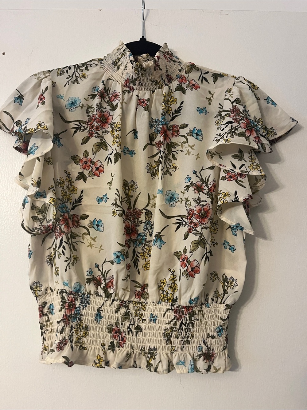Shinestar Cream Floral Ruffle Smocked Top